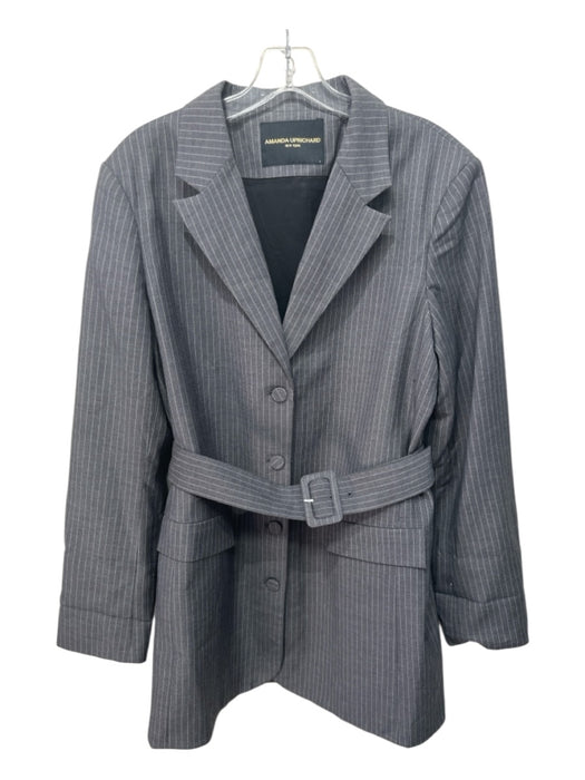 Amanda Uprichard Size L Gray Print Polyester Button Pinstripe Long Sleeve Dress Gray Print / L