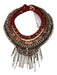 Mignonne Gavigan Red, Gold, Silver Beads Silk Collar Snap Necklace Red, Gold, Silver