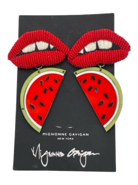 Mignonne Gavigan Red & green Beaded Lips Watermelons Earrings Red & green