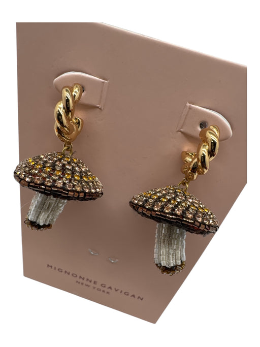 Mignonne Gavigan Brown, Cream, Gold Beaded Mushroom Earrings Brown, Cream, Gold