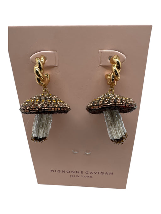 Mignonne Gavigan Brown, Cream, Gold Beaded Mushroom Earrings Brown, Cream, Gold