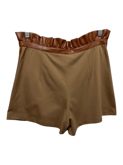 Emily McCarthy Size S Tan & brown Rayon Blend Faux Leather Trim Shorts Tan & brown / S