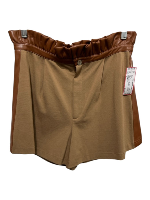 Emily McCarthy Size S Tan & brown Rayon Blend Faux Leather Trim Shorts Tan & brown / S