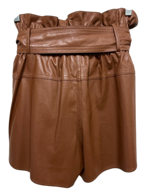 Karina Grimaldi Size M Brown Faux Leather Smocked Waist Band Tie Waist Shorts Brown / M