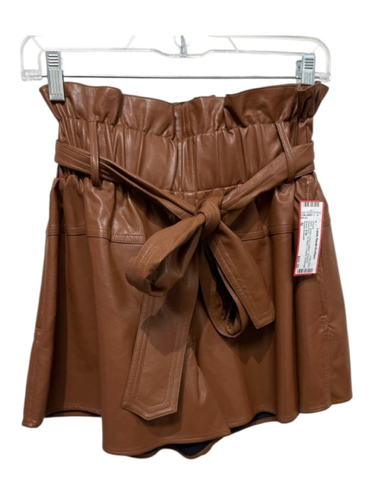 Karina Grimaldi Size M Brown Faux Leather Smocked Waist Band Tie Waist Shorts Brown / M