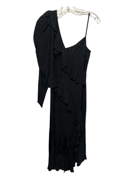 AMUR Size 4 Black Viscose One Sleeve Spotted Ruffle Detail Side Slit Dress Black / 4