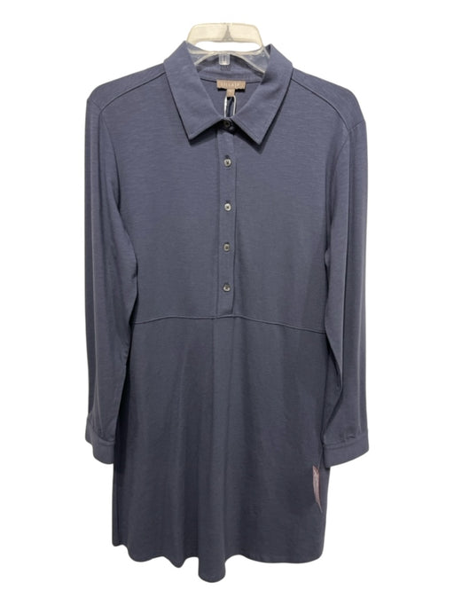 Lilla P Size L Slate Blue Cotton Long Sleeve 1/4 Button Collar Shift Dress Slate Blue / L