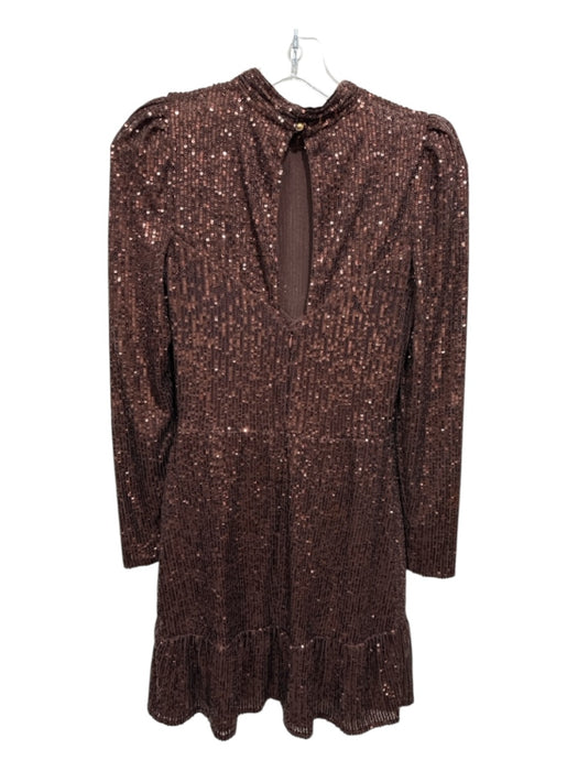 Saylor Size S Brown All Over Sequins Long Sleeve Paneled Above Knee Dress Brown / S