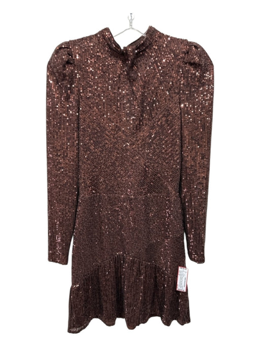 Saylor Size S Brown All Over Sequins Long Sleeve Paneled Above Knee Dress Brown / S
