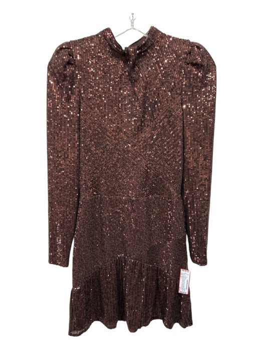 Saylor Size S Brown All Over Sequins Long Sleeve Paneled Above Knee Dress Brown / S