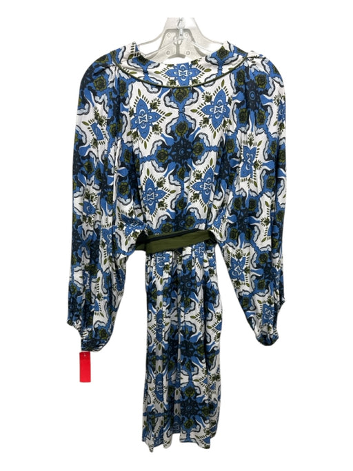 Beyond by Vera Size S Blue, Green & White Cotton Long Balloon Sleeve Dress Blue, Green & White / S
