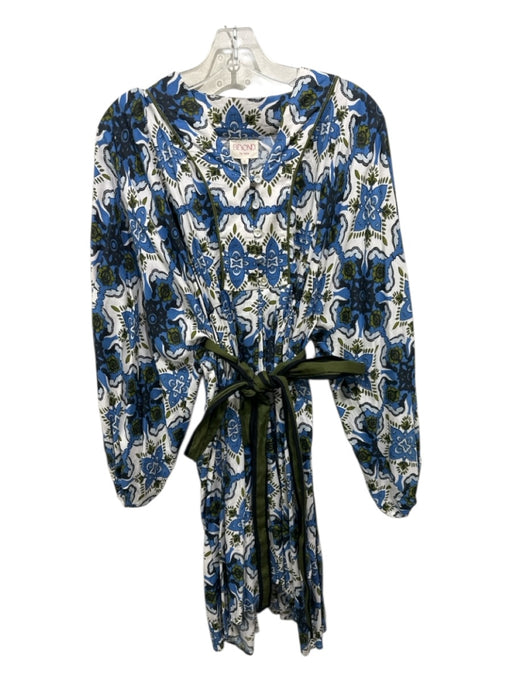 Beyond by Vera Size S Blue, Green & White Cotton Long Balloon Sleeve Dress Blue, Green & White / S