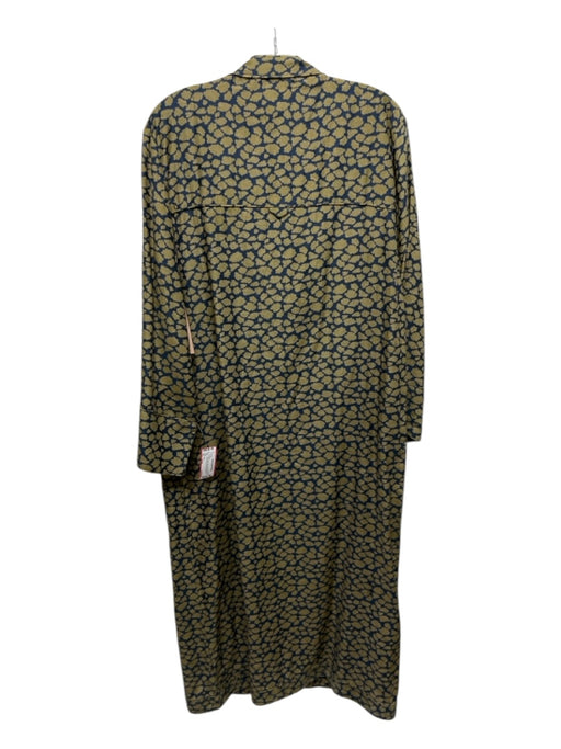 Mirth Size Large Olive Green & Blue Cotton Blend Long Sleeve Button Down Dress Olive Green & Blue / Large