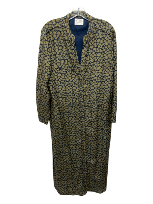 Mirth Size Large Olive Green & Blue Cotton Blend Long Sleeve Button Down Dress Olive Green & Blue / Large