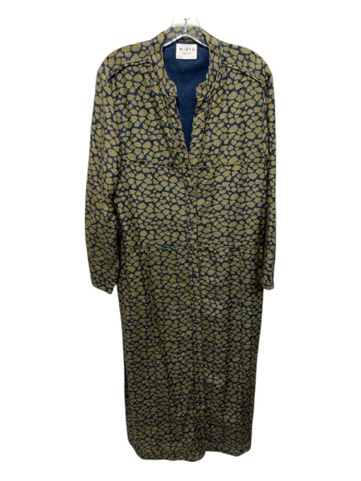 Mirth Size Large Olive Green & Blue Cotton Blend Long Sleeve Button Down Dress Olive Green & Blue / Large