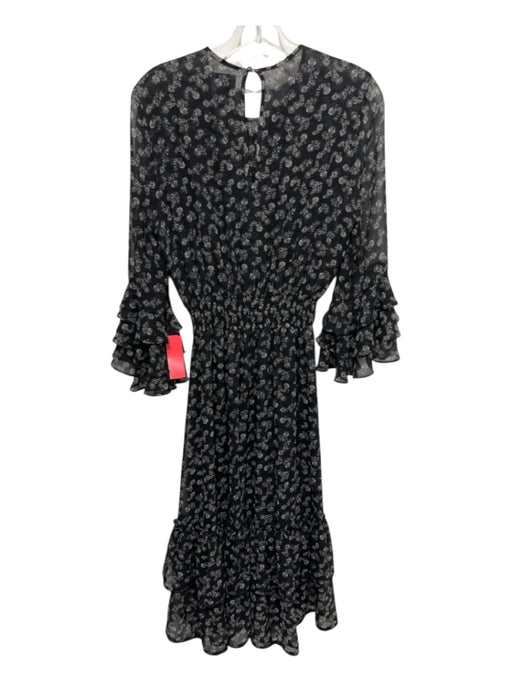 Misa Size S Black & White Polyester Long Flare Sleeve Floral Smocked Waist Dress Black & White / S