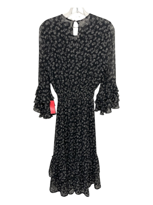 Misa Size S Black & White Polyester Long Flare Sleeve Floral Smocked Waist Dress Black & White / S