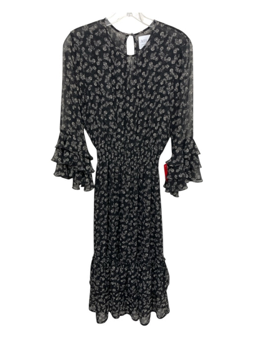 Misa Size S Black & White Polyester Long Flare Sleeve Floral Smocked Waist Dress Black & White / S