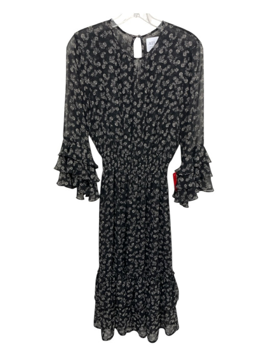 Misa Size S Black & White Polyester Long Flare Sleeve Floral Smocked Waist Dress Black & White / S