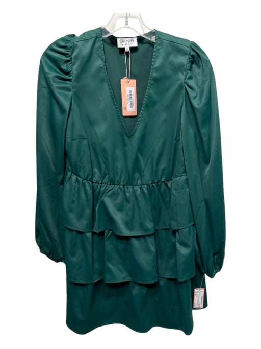 Crosby Size XS Hunter Green Polyester Long Sleeve V Neck Tiered Above Knee Dress Hunter Green / XS