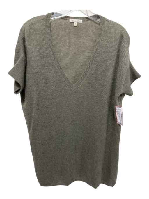 Minnie Rose Size M/L Taupe Cashmere Short Sleeve V Neck Boxy Side Slit Cardigan Taupe / M/L