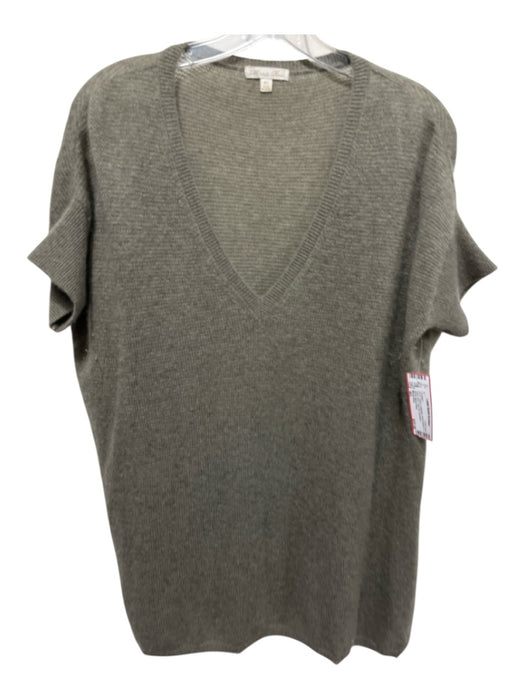 Minnie Rose Size M/L Taupe Cashmere Short Sleeve V Neck Boxy Side Slit Cardigan Taupe / M/L