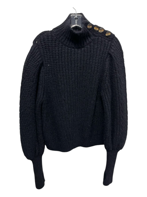 Ulla Johnson Size P Black Baby Alpaca Rib Knit Turtle Neck Buttons Sweater Black / P
