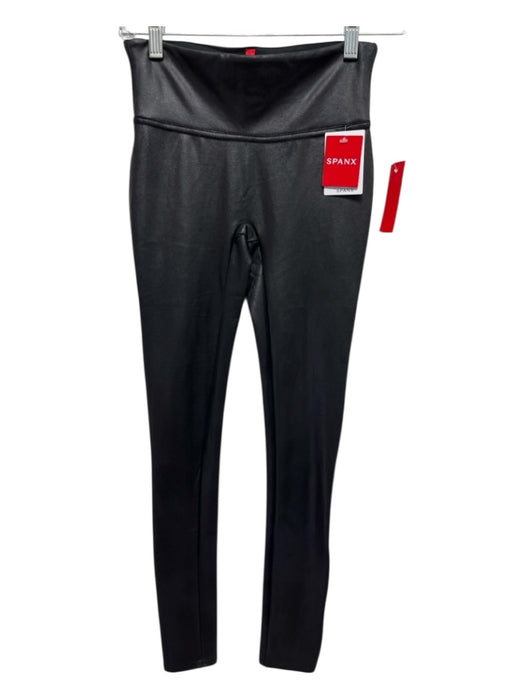 Spanx Size XS Black Nylon Blend Wide Waist Band Mid Rise Coated Leggings Black / XS