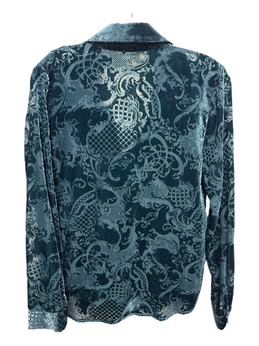 L'agence Size S/P Teal Blue Viscose Velvet Burnout Long Sleeve Top Teal Blue / S/P
