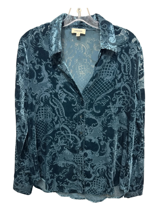 L'agence Size S/P Teal Blue Viscose Velvet Burnout Long Sleeve Top Teal Blue / S/P