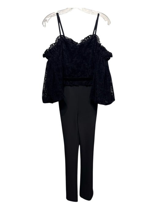 Parker Size 0 Black Polyester Velvet & Lace Ribbon Waist High Rise Jumpsuit Black / 0