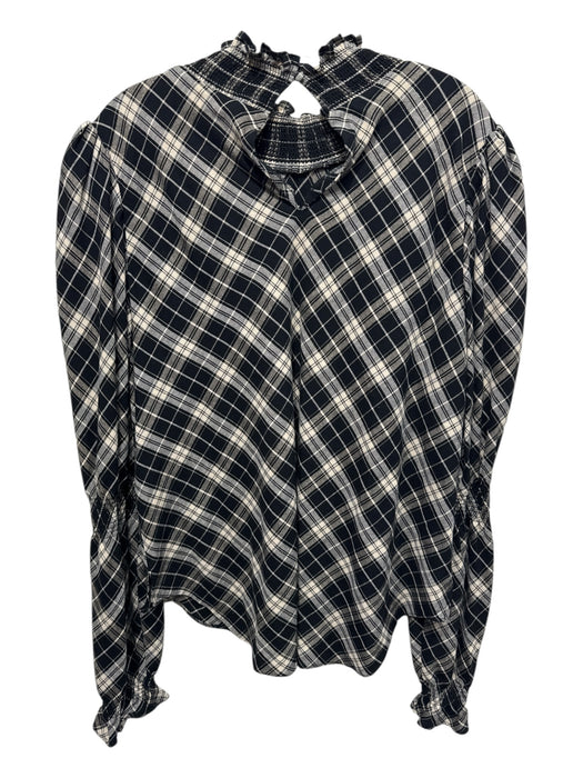 Veronica Beard Size 16 Black, Cream & Gold Cotton Blend Plaid Ruffle Neck Top Black, Cream & Gold / 16