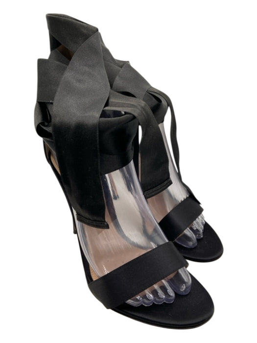 Gianvito Rossi Shoe Size 38 Black Satin round toe Ribbon Detail Stiletto Sandals Black / 38