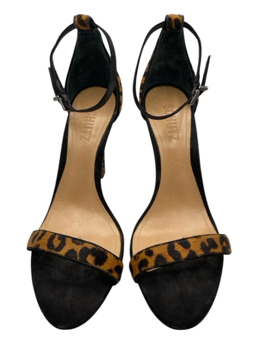 Schutz Shoe Size 7 Tan & black Suede Animal Skin Spotted Ankle Strap Sandals Tan & black / 7