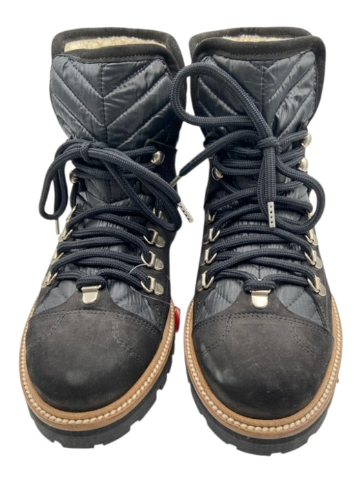 Ganni Shoe Size 38 Black Leather Nylon Quilted Lace Up Combat Booties Black / 38