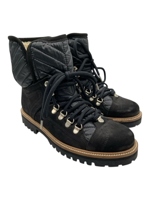 Ganni Shoe Size 38 Black Leather Nylon Quilted Lace Up Combat Booties Black / 38