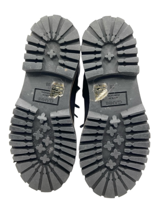 Ganni Shoe Size 38 Black Leather Nylon Quilted Lace Up Combat Booties Black / 38