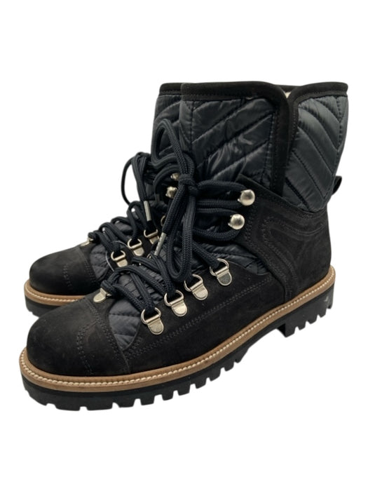 Ganni Shoe Size 38 Black Leather Nylon Quilted Lace Up Combat Booties Black / 38