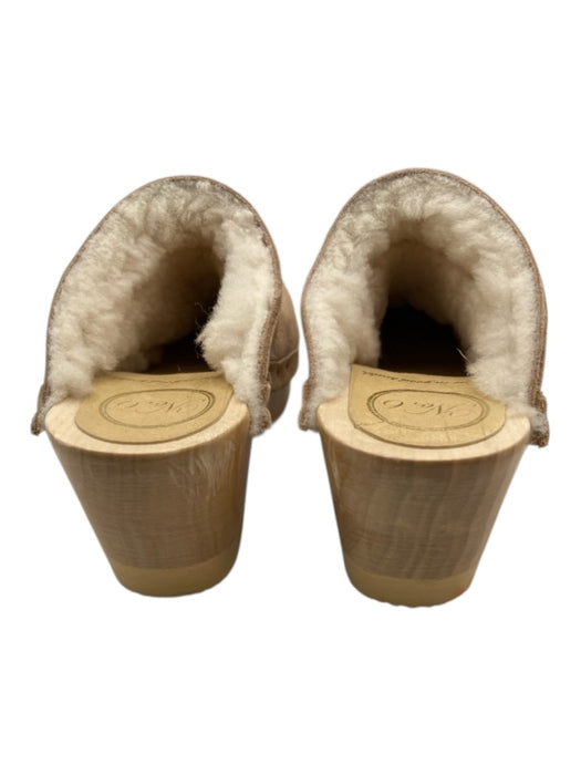 No. 6 Shoe Size 36 Beige Suede Shearling Round Toe Open Back Mule Clogs Beige / 36