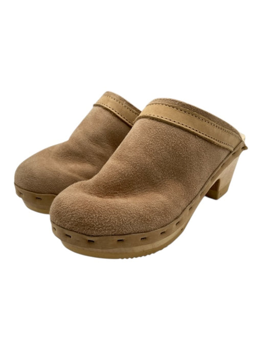 No. 6 Shoe Size 36 Beige Suede Shearling Round Toe Open Back Mule Clogs Beige / 36