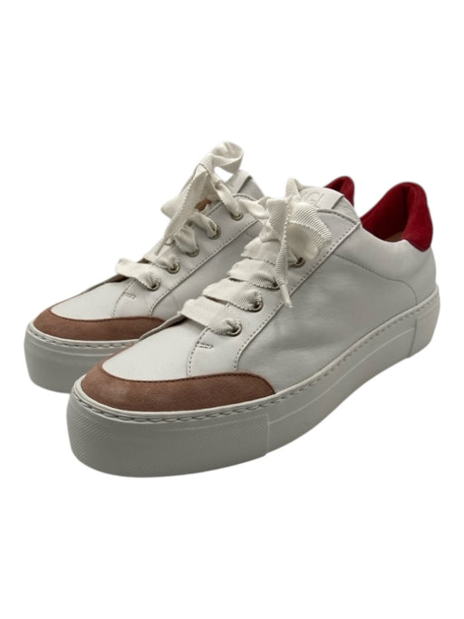 AGL Shoe Size 38.5 White, Pink & Red Leather Suede Trim Round Toe Sneakers White, Pink & Red / 38.5