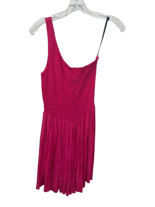 S/W/F Size S Hot pink Rayon Shirred One Shoulder Mini Dress Hot pink / S
