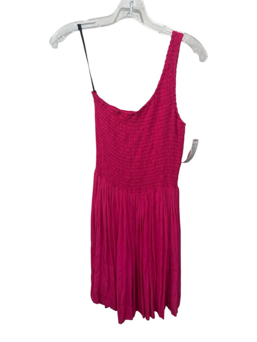 S/W/F Size S Hot pink Rayon Shirred One Shoulder Mini Dress Hot pink / S
