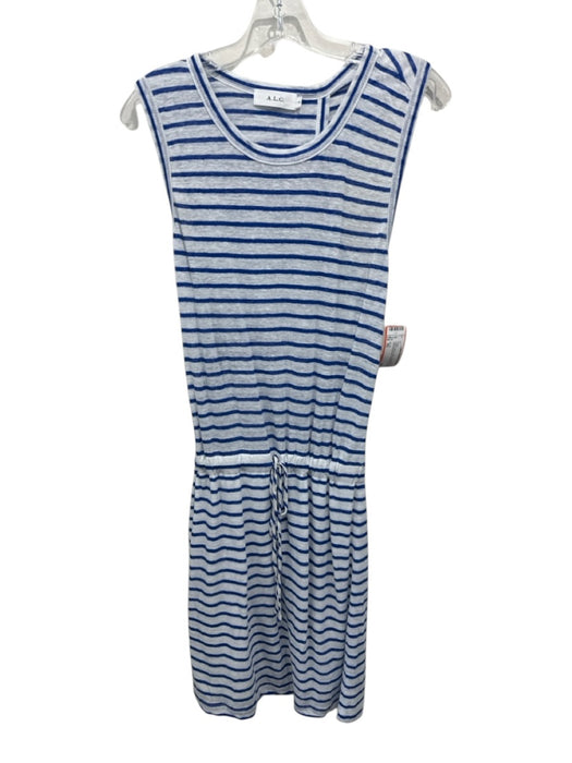 A.L.C. Size XS White & Blue Linen Cross Back Stripe Drawstring Waist Dress White & Blue / XS