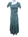 Poupette St. Barth Size XS Blue, Teal, Green Cotton Shirred Abstract Maxi Dress Blue, Teal, Green / XS