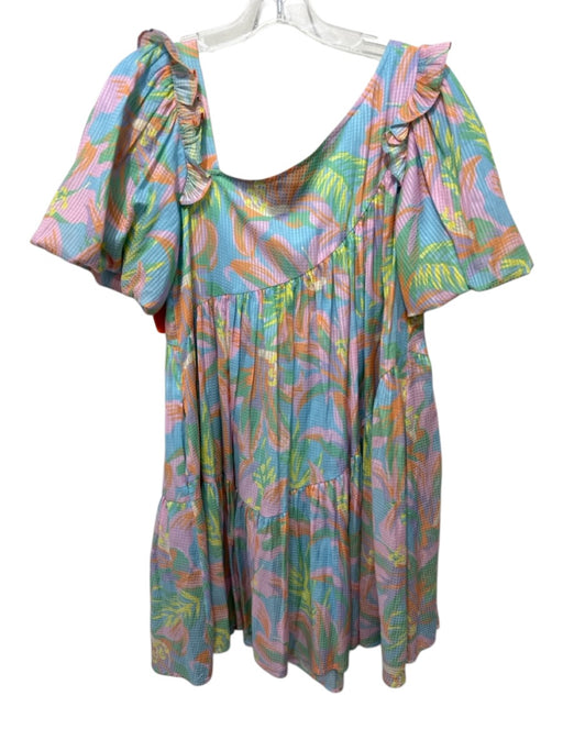 Alden Adair Size XS Pastel Multi Polyester Blend Ruffle Tie Neck Abstract Dress Pastel Multi / XS