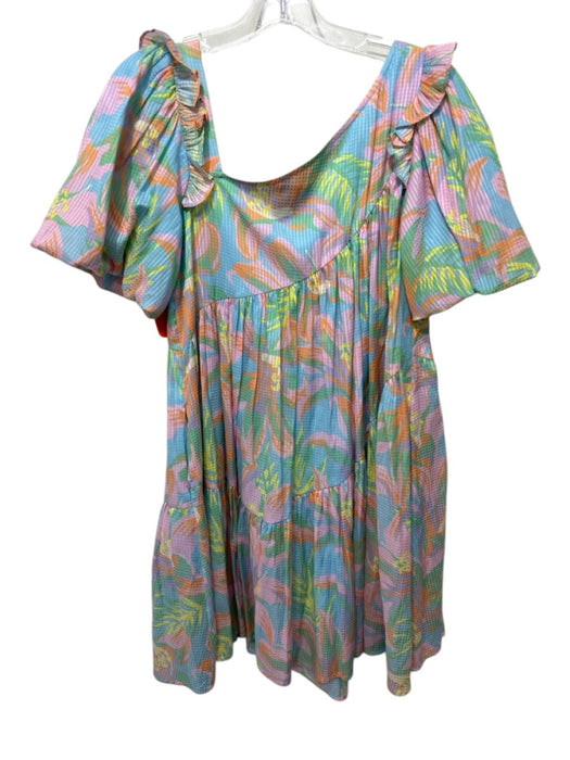 Alden Adair Size XS Pastel Multi Polyester Blend Ruffle Tie Neck Abstract Dress Pastel Multi / XS