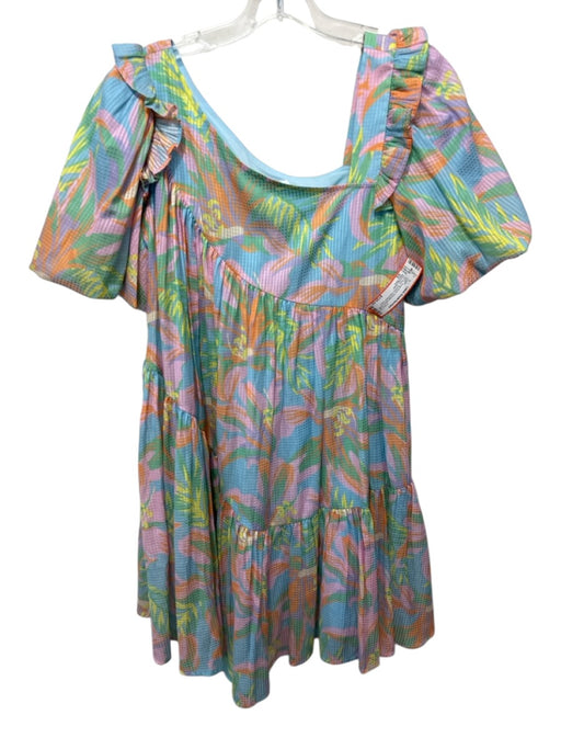 Alden Adair Size XS Pastel Multi Polyester Blend Ruffle Tie Neck Abstract Dress Pastel Multi / XS