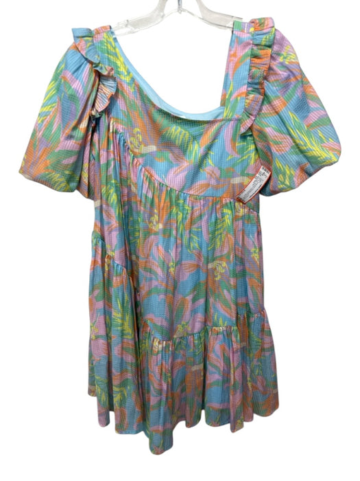 Alden Adair Size XS Pastel Multi Polyester Blend Ruffle Tie Neck Abstract Dress Pastel Multi / XS