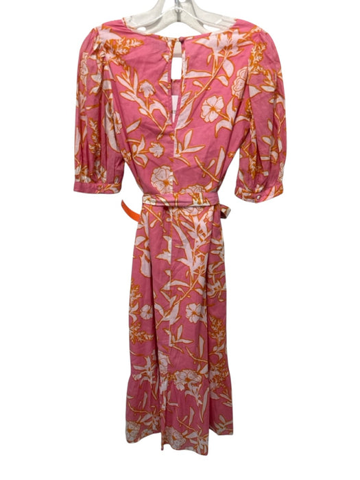 Olivia James the Label Size XS Pink, Orange, Beige Cotton Floral Midi Dress Pink, Orange, Beige / XS